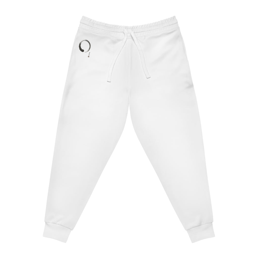 Minimal Circle Logo Joggers — White Athletic AOP Sweatpants