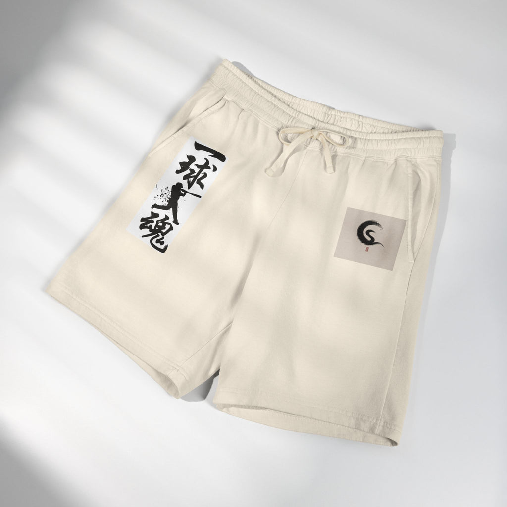 Japanese Calligraphy Fleece Sweat Shorts — '武魂' Graphic Drawstring Lounge Shorts