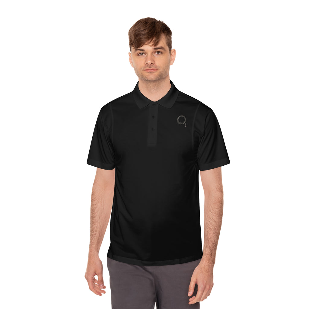 Men's White Sport Polo with Minimal Circular Logo — Athletic Casual Golf Shirt