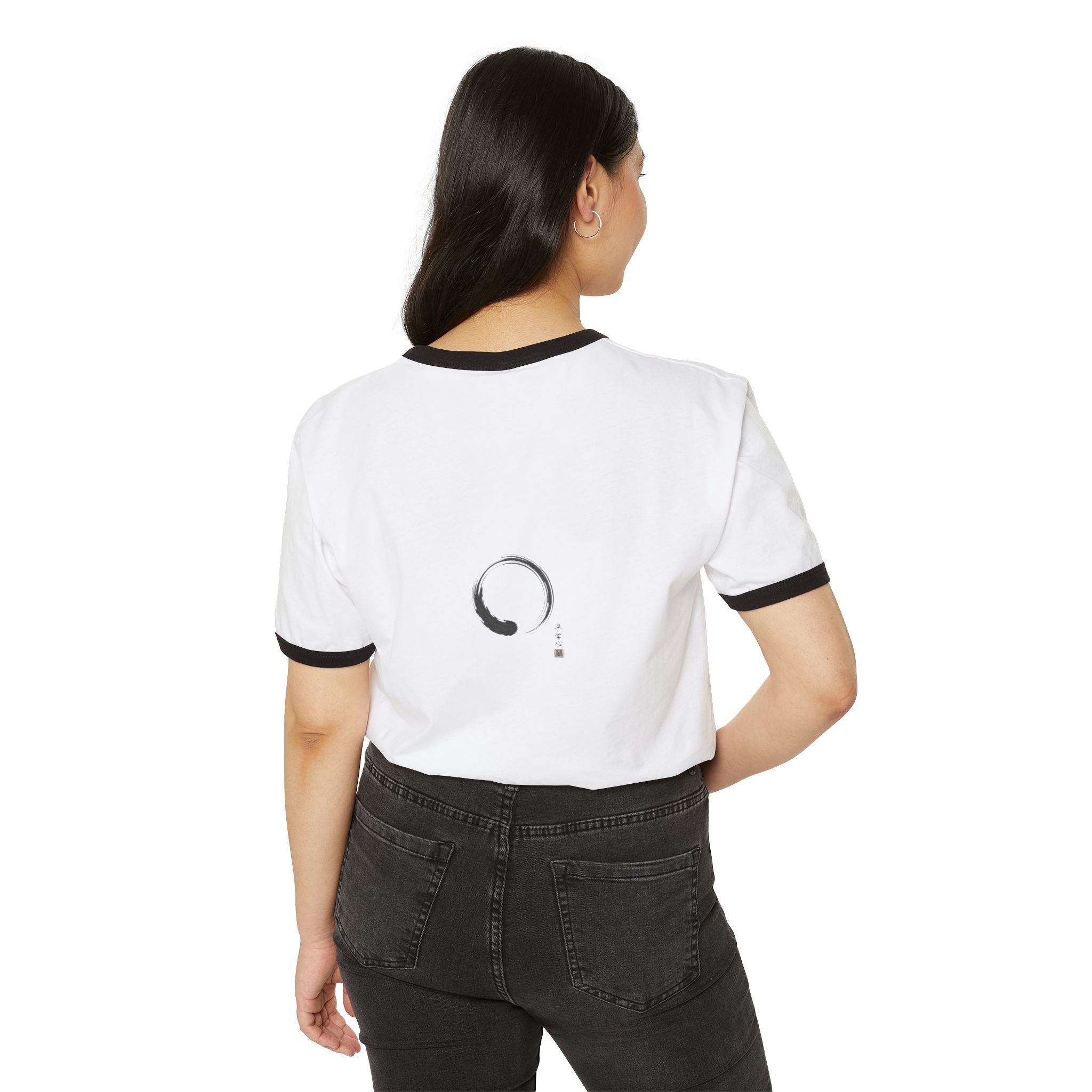 Zen Enso Ringer T-Shirt — Minimal Brush Circle Graphic