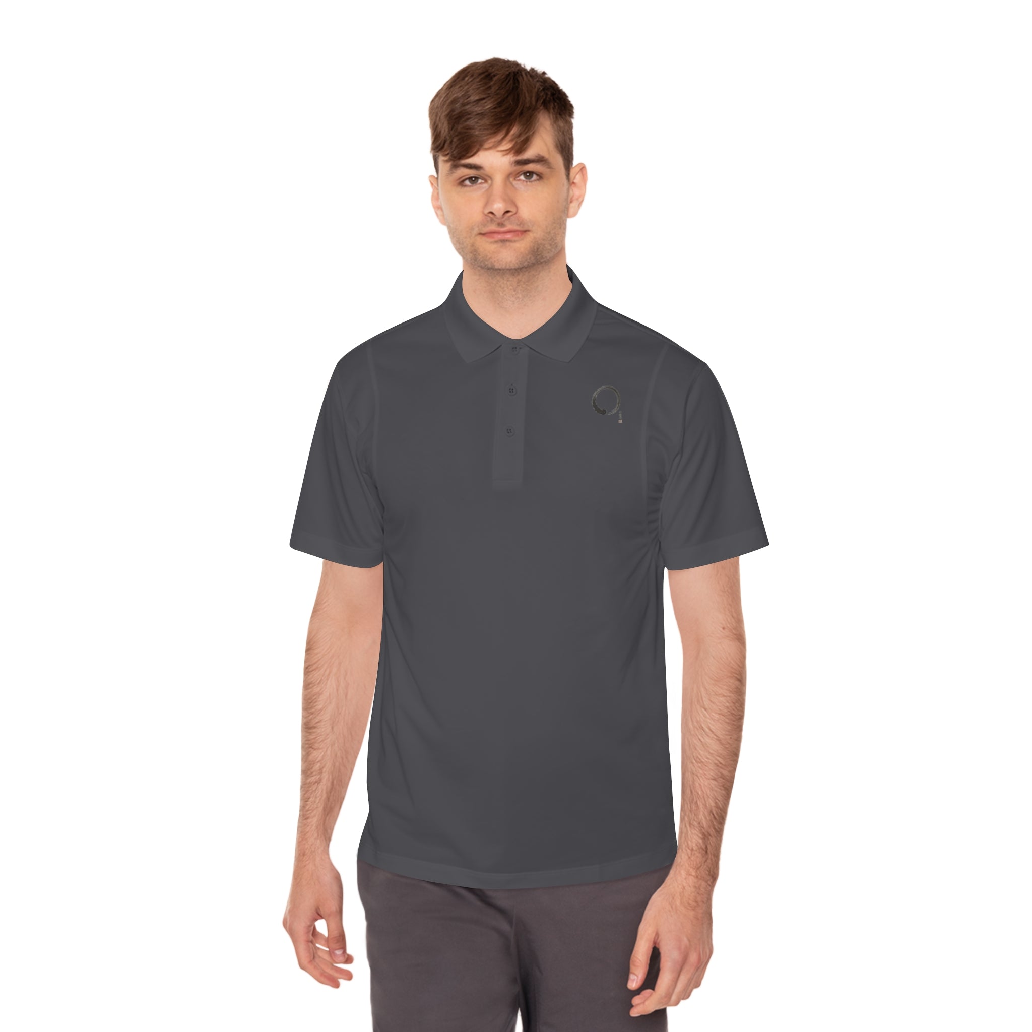 Men's White Sport Polo with Minimal Circular Logo — Athletic Casual Golf Shirt