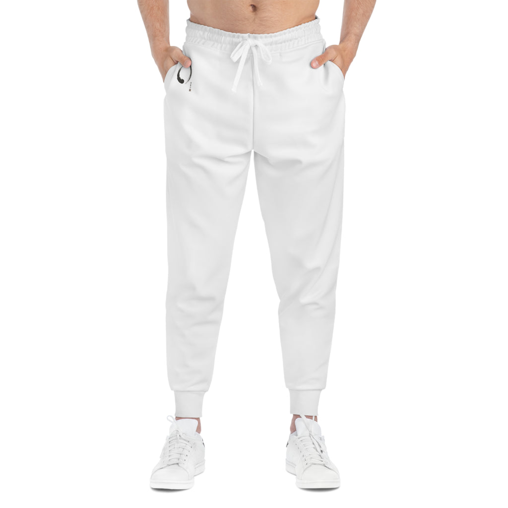 Minimal Circle Logo Joggers — White Athletic AOP Sweatpants