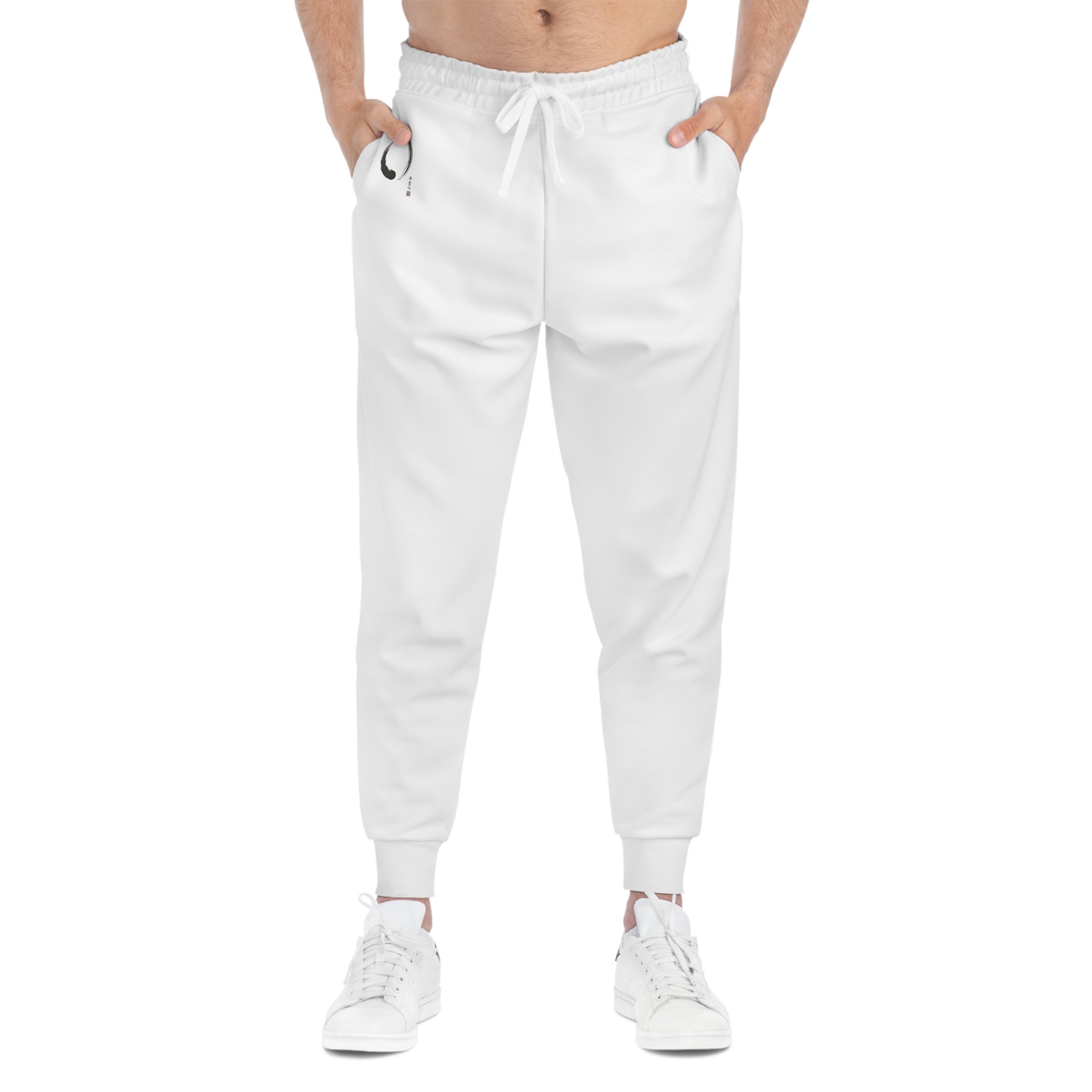 Minimal Circle Logo Joggers — White Athletic AOP Sweatpants