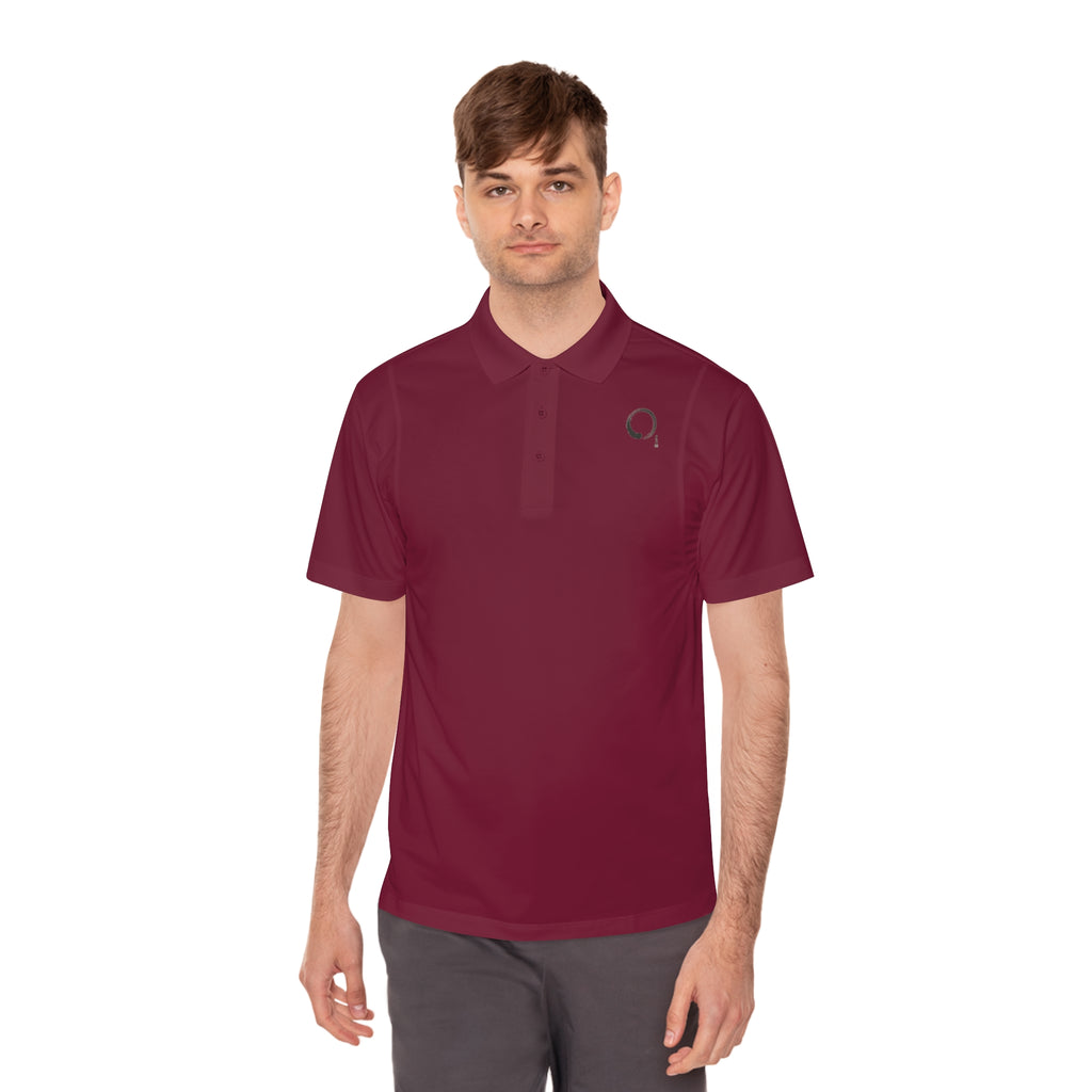Men's White Sport Polo with Minimal Circular Logo — Athletic Casual Golf Shirt