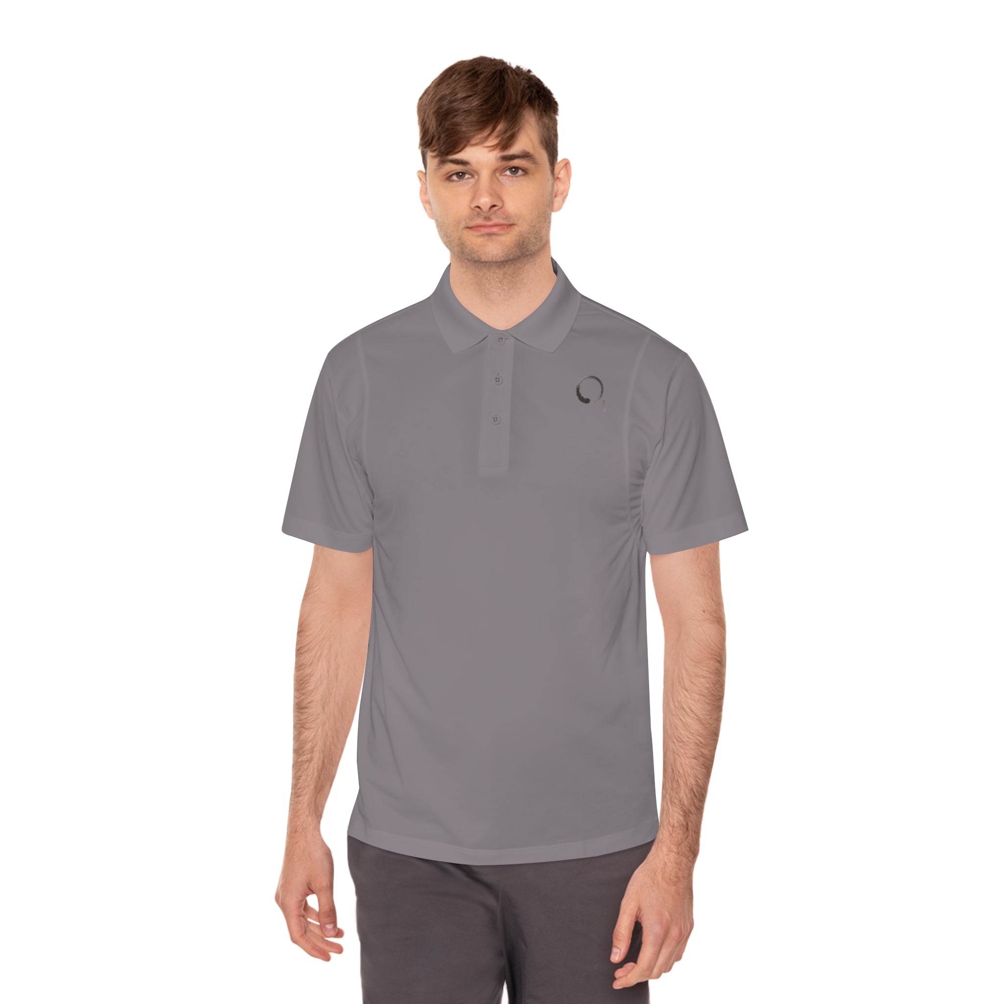 Men's White Sport Polo with Minimal Circular Logo — Athletic Casual Golf Shirt