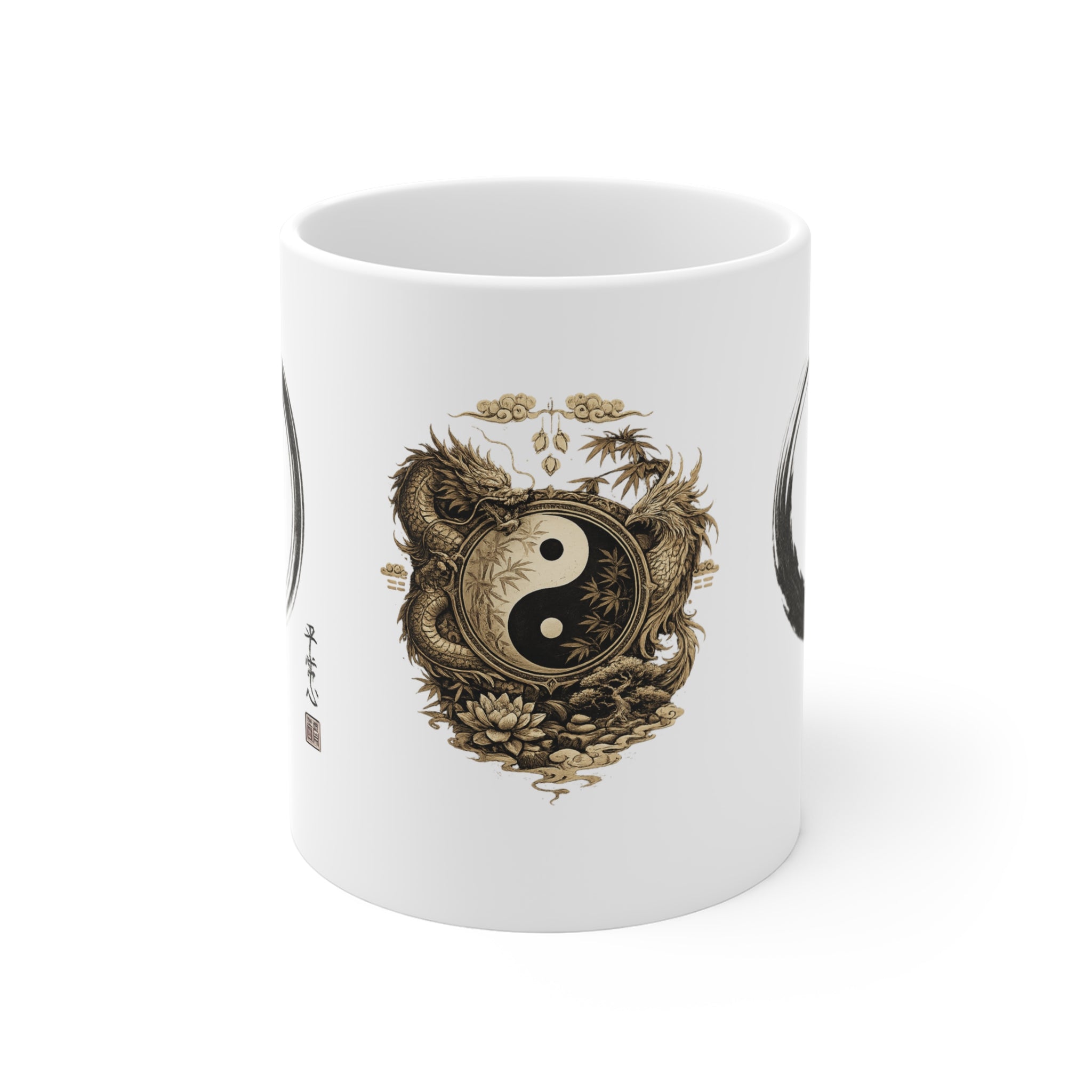 Yin Yang Dragon & Enso Ceramic Mug — Zen Balance 11oz
