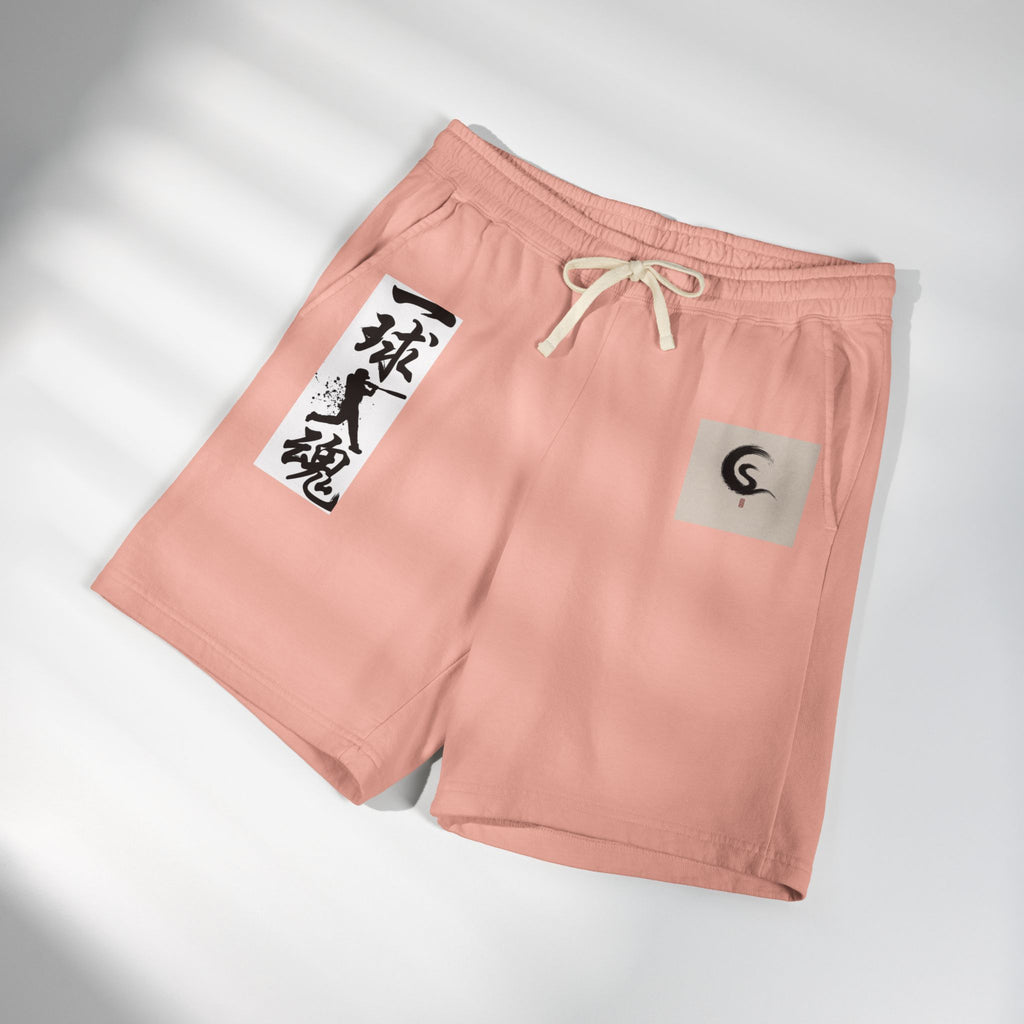 Japanese Calligraphy Fleece Sweat Shorts — '武魂' Graphic Drawstring Lounge Shorts