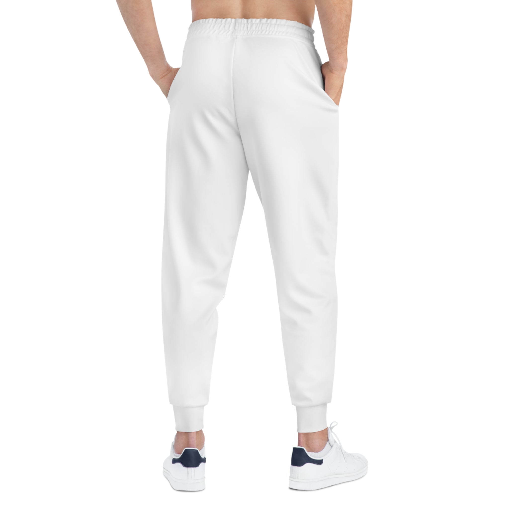 Minimal Circle Logo Joggers — White Athletic AOP Sweatpants