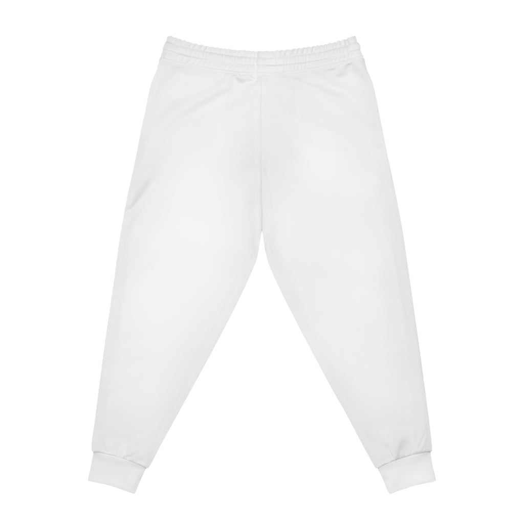 Minimal Circle Logo Joggers — White Athletic AOP Sweatpants