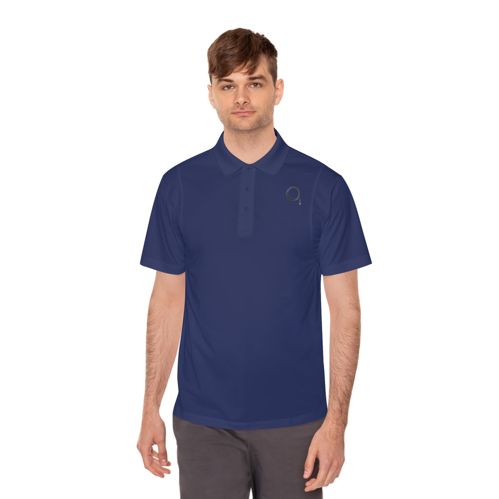 Men's White Sport Polo with Minimal Circular Logo — Athletic Casual Golf Shirt